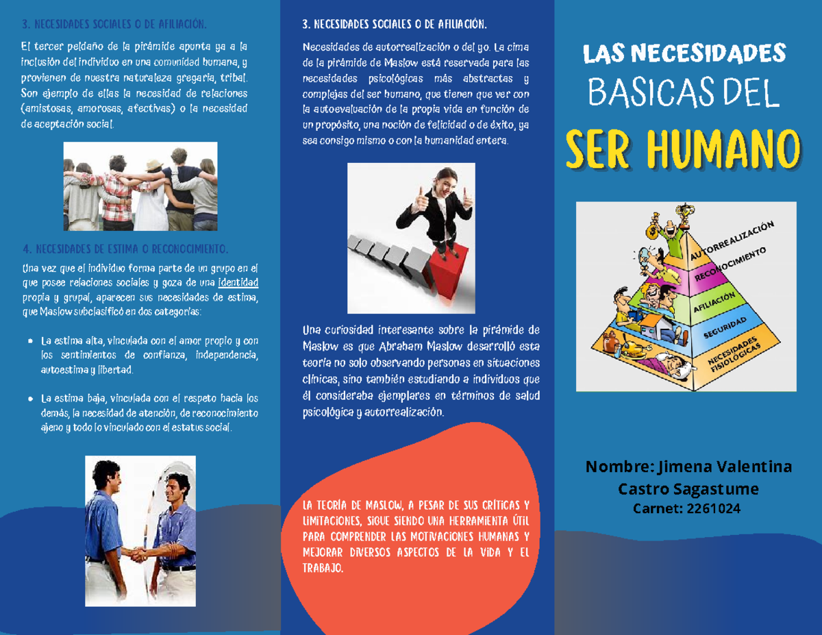 Trifoliar de las necesidades del ser humano - LAS NECESIDADES BASICAS