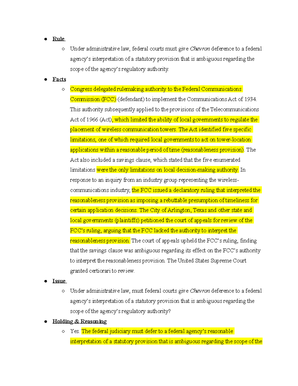 Admin Law City of Arlington v. FCC Rule Under administrative law