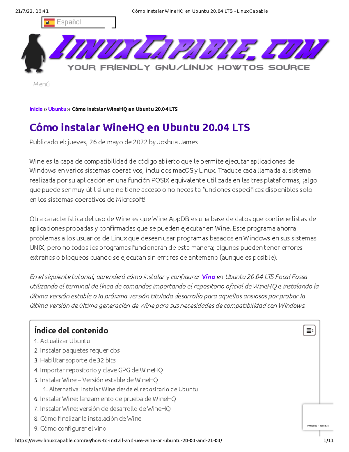 Cómo instalar Wine HQ en Ubuntu 20.04 LTS Linux Capable Inicio