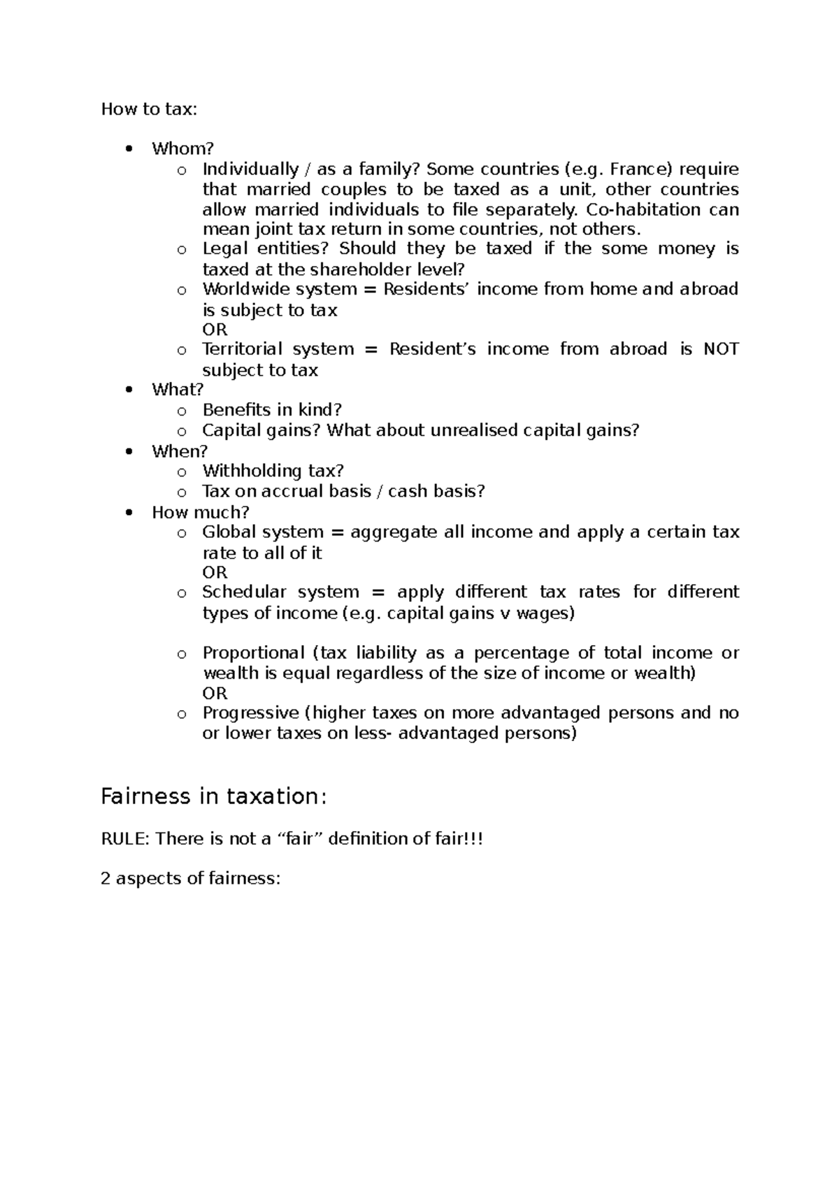 How to tax - Lecture notes First semester - How to tax: Whom? o ...