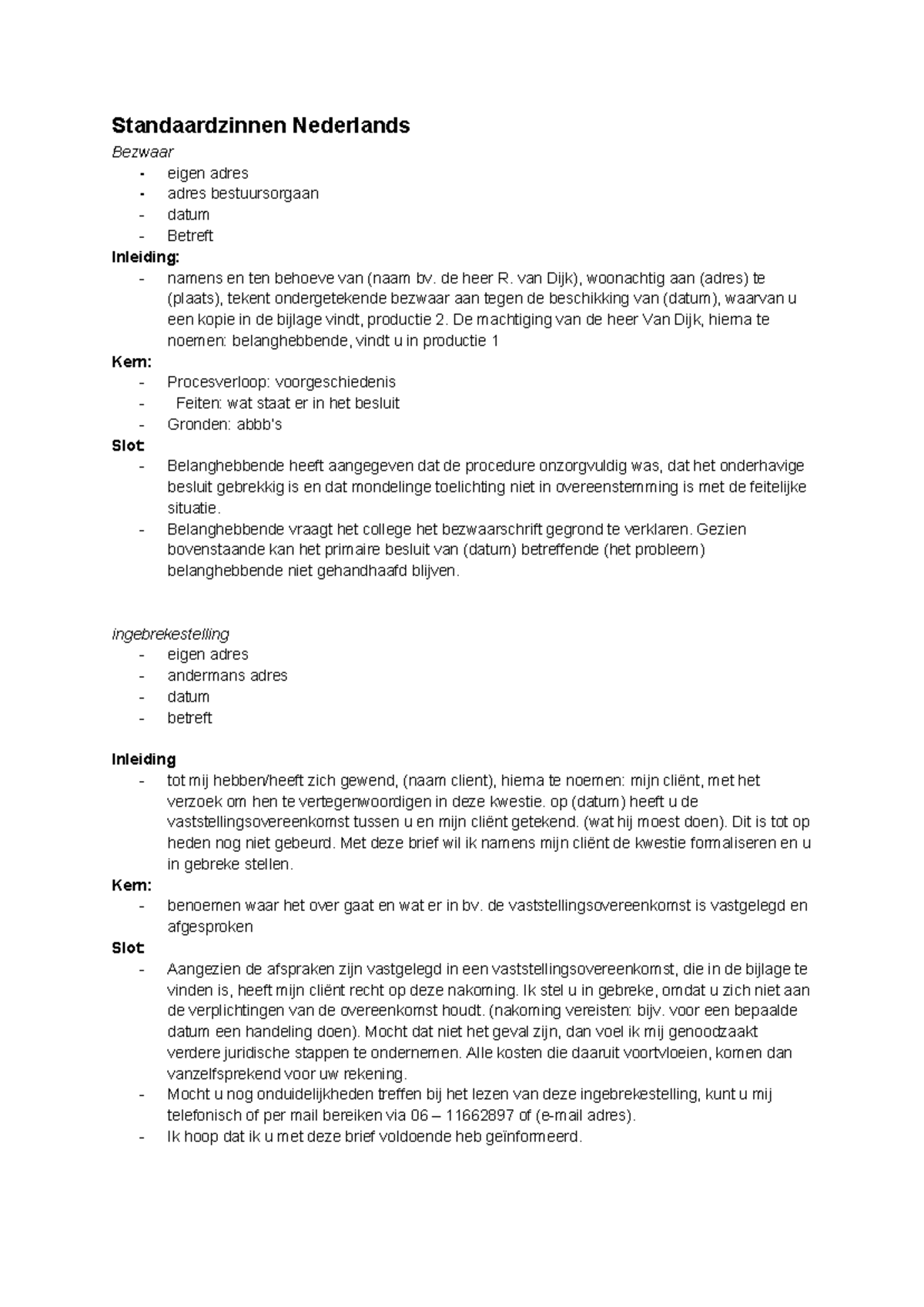 Naamloos Document - Nederlandse Standaardzinnen, Om Te Onthouden Bij ...