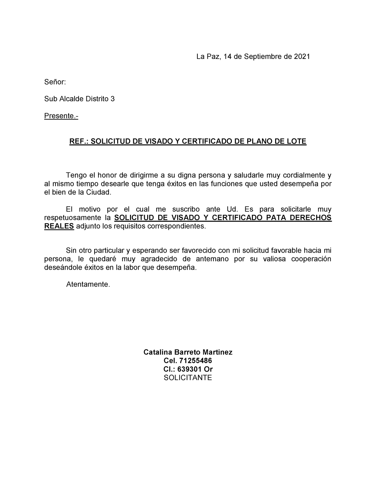 Carta Solicitud DE Legalizacion Plano Visado - Derecho Penal - UMSA -  Studocu
