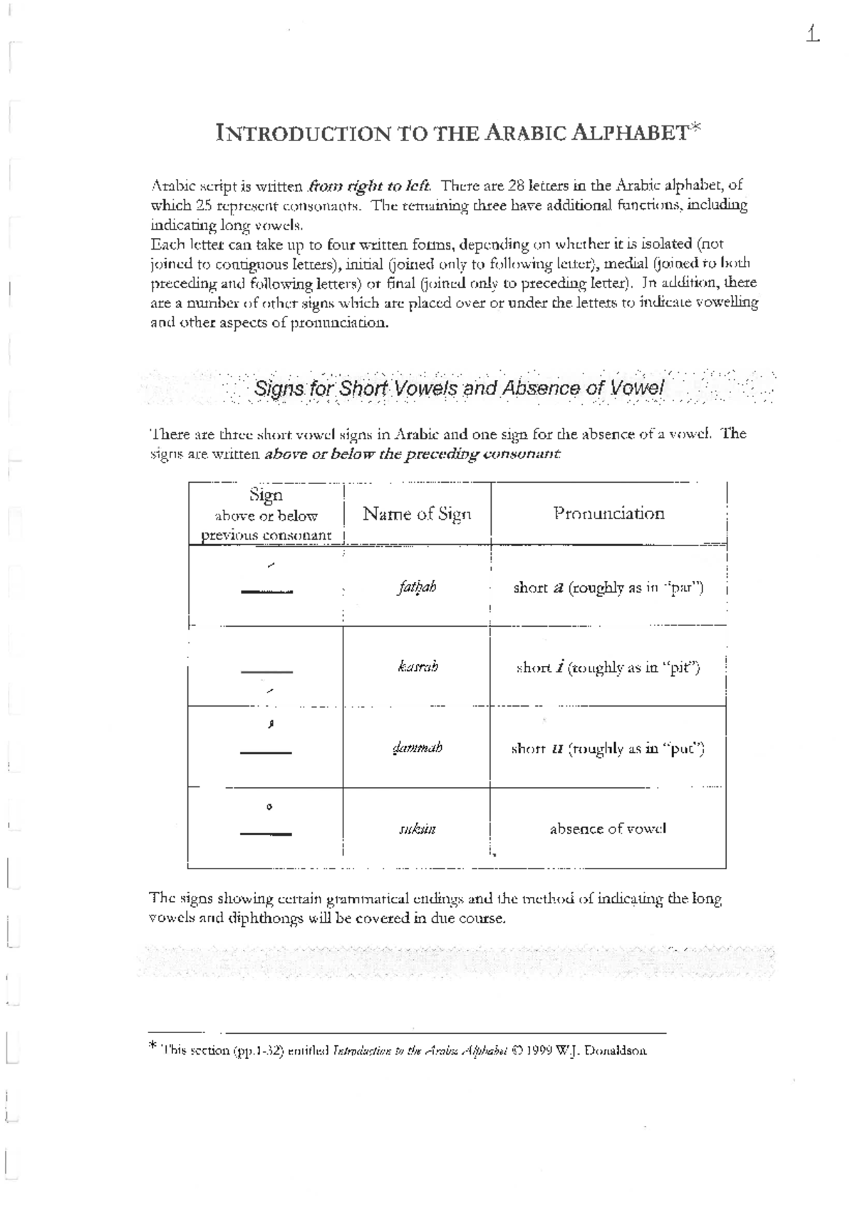 Initial Arabic Textbook PART 1-1 - 1 INTRODUCTION TO THE ARABIC Arabic ...