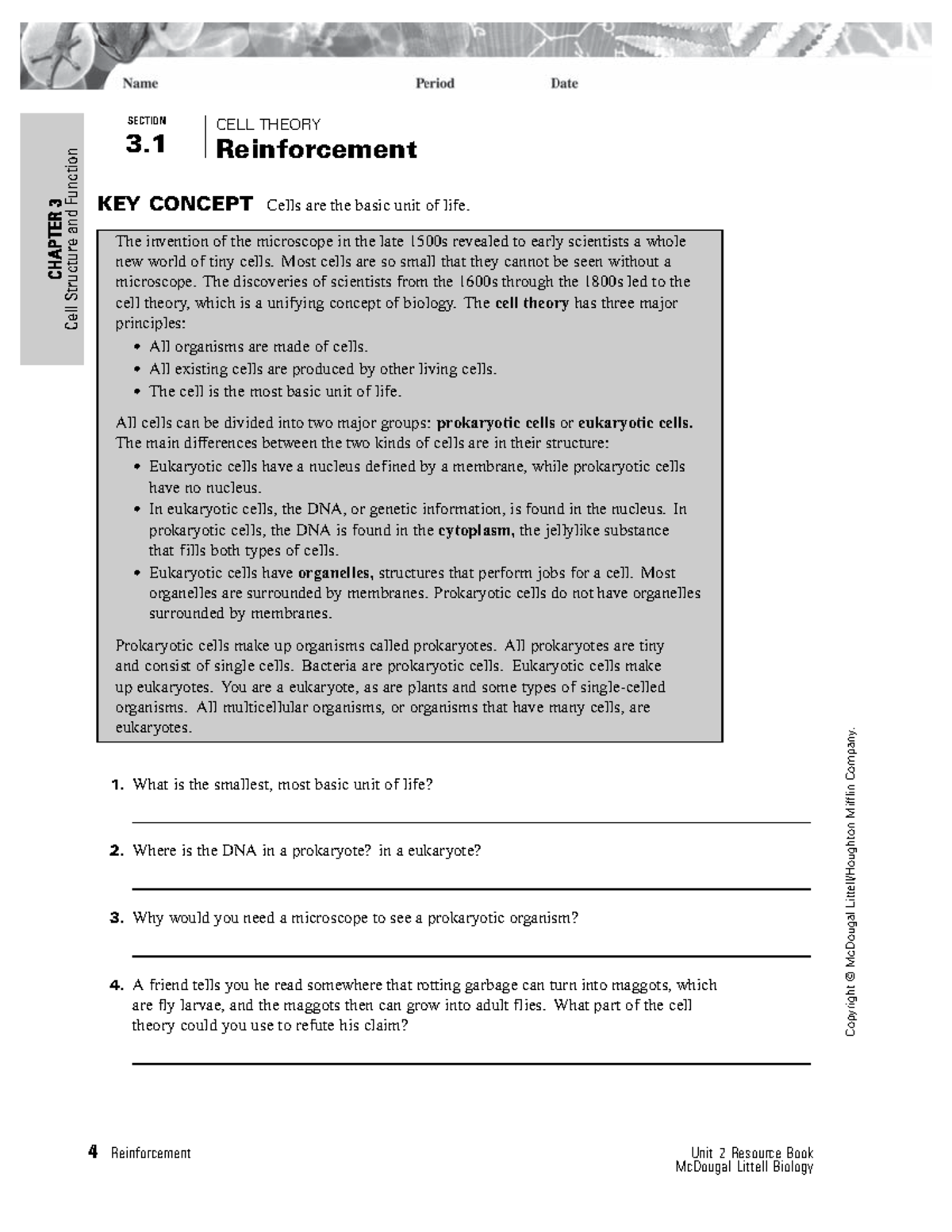3.1 Cell Theory - FROM LECTURE OF 1/10 - SECTION 3. CELL THEORY ...