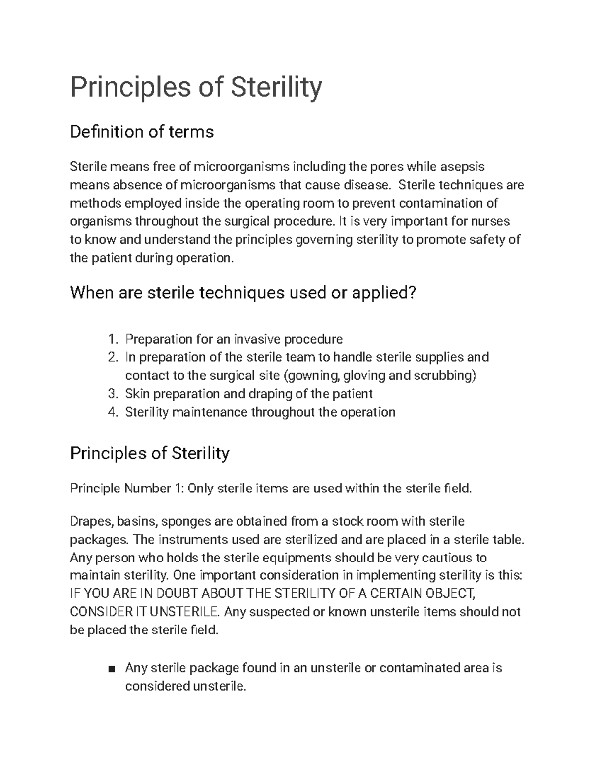 Principles of Sterility Principles of Sterility Definition of terms Sterile means free of