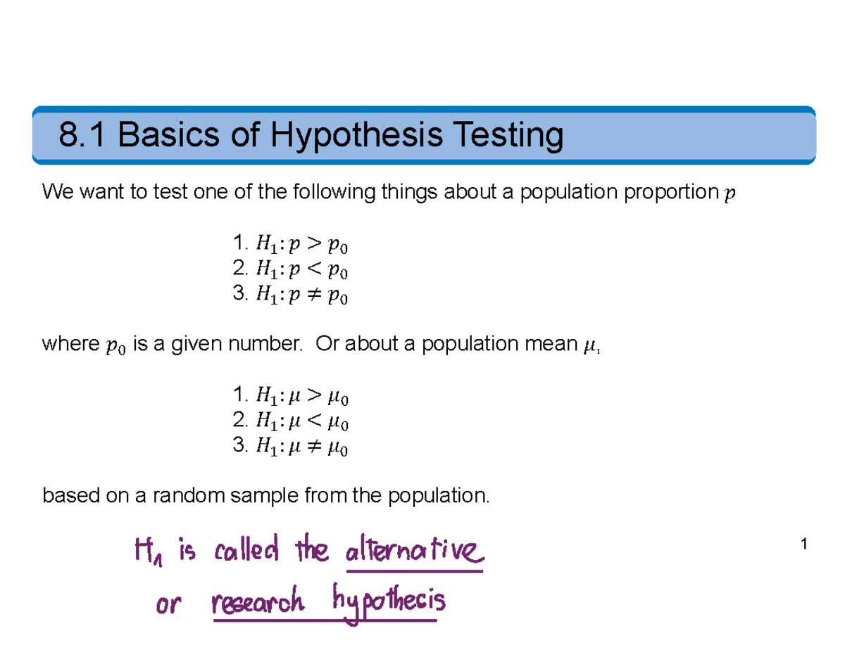 Section 8.1 Basics of Hypothesis Testing - 1 8 Basics of Hypothesis ...