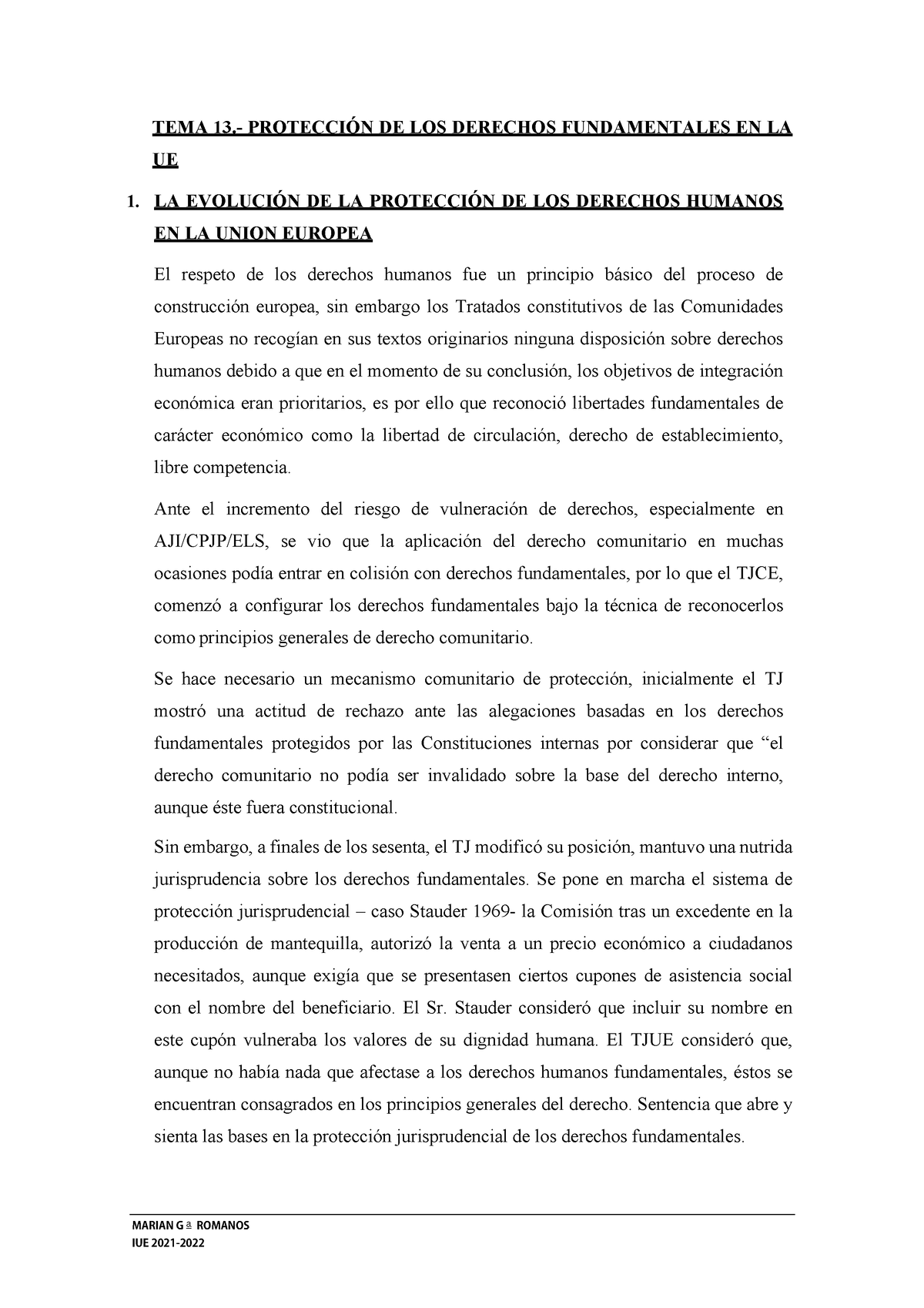 TEMA 13. LA Protección DE LOS Derechos Fundamentales EN LA UE - TEMA 13 ...