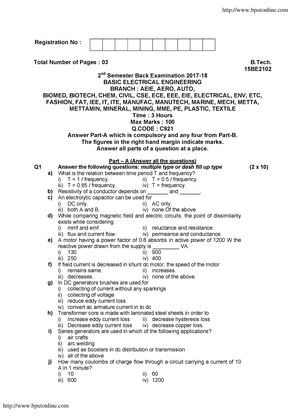 Btech 2 Sem Basic Electrical Engineering 15be2102 2018 - Registration ...