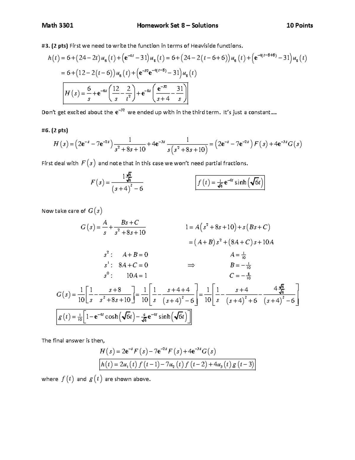 Hw 08 spring 2017 answers - Math 3301 Homework Set 8 Solutions 10 ...