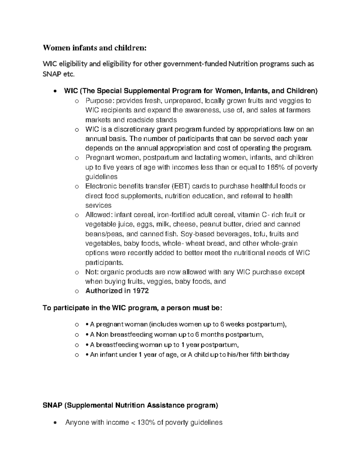 Community Final Exam Study Guide - Women infants and children: WIC ...