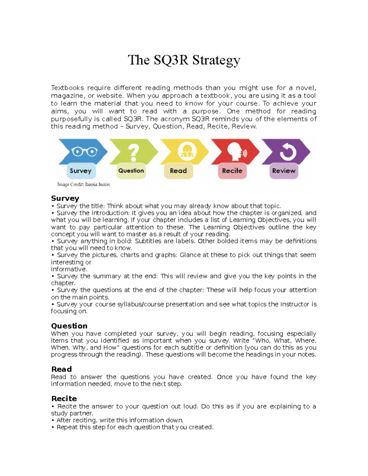 The SQ3R Strategy 2 - Assignments Notes - The SQ3R Strategy Textbooks ...