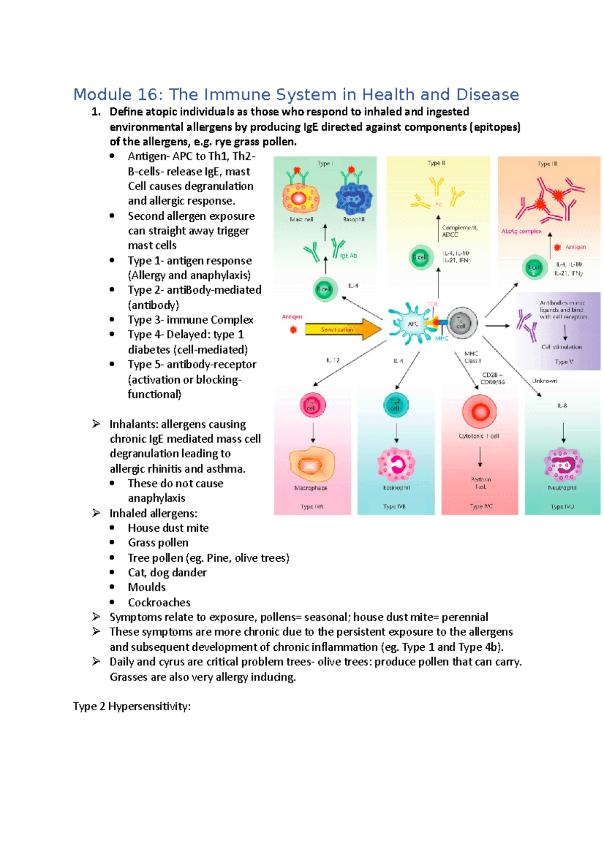 Module 16 Notes - Module 16: The Immune System In Health And Disease 1 