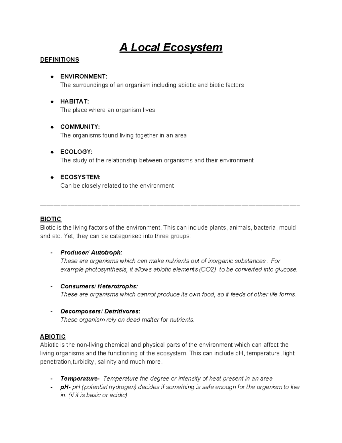 Entire Modules Notes - A Local Ecosystem DEFINITIONS ENVIRONMENT: The ...