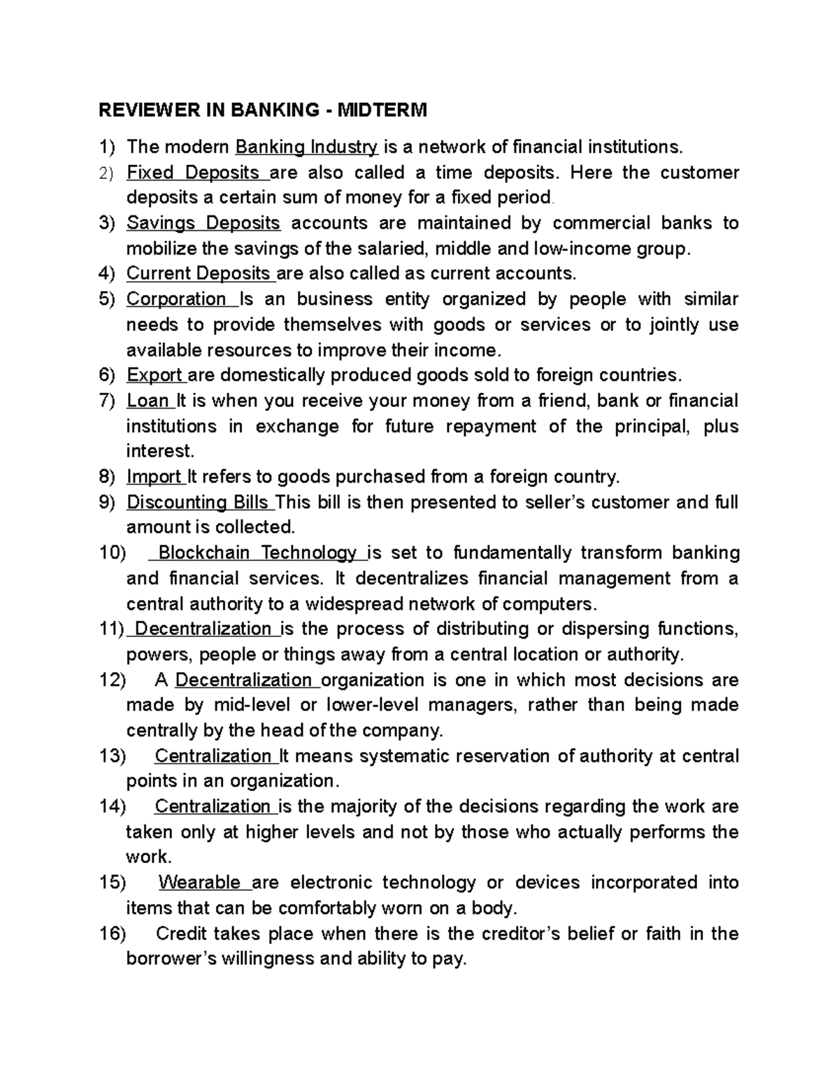Reviewer IN Banking Midterm - REVIEWER IN BANKING - MIDTERM The modern ...