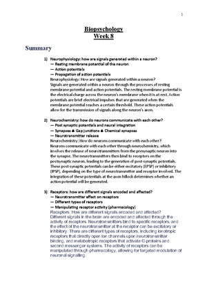 Biopsychology -syu2236 Summary - Contents Week 1: Non-Associative ...