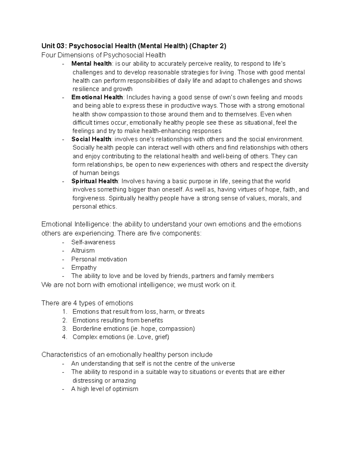 FRHD 1100 Unit 3-4 Notes - Unit 03: Psychosocial Health (Mental Health ...