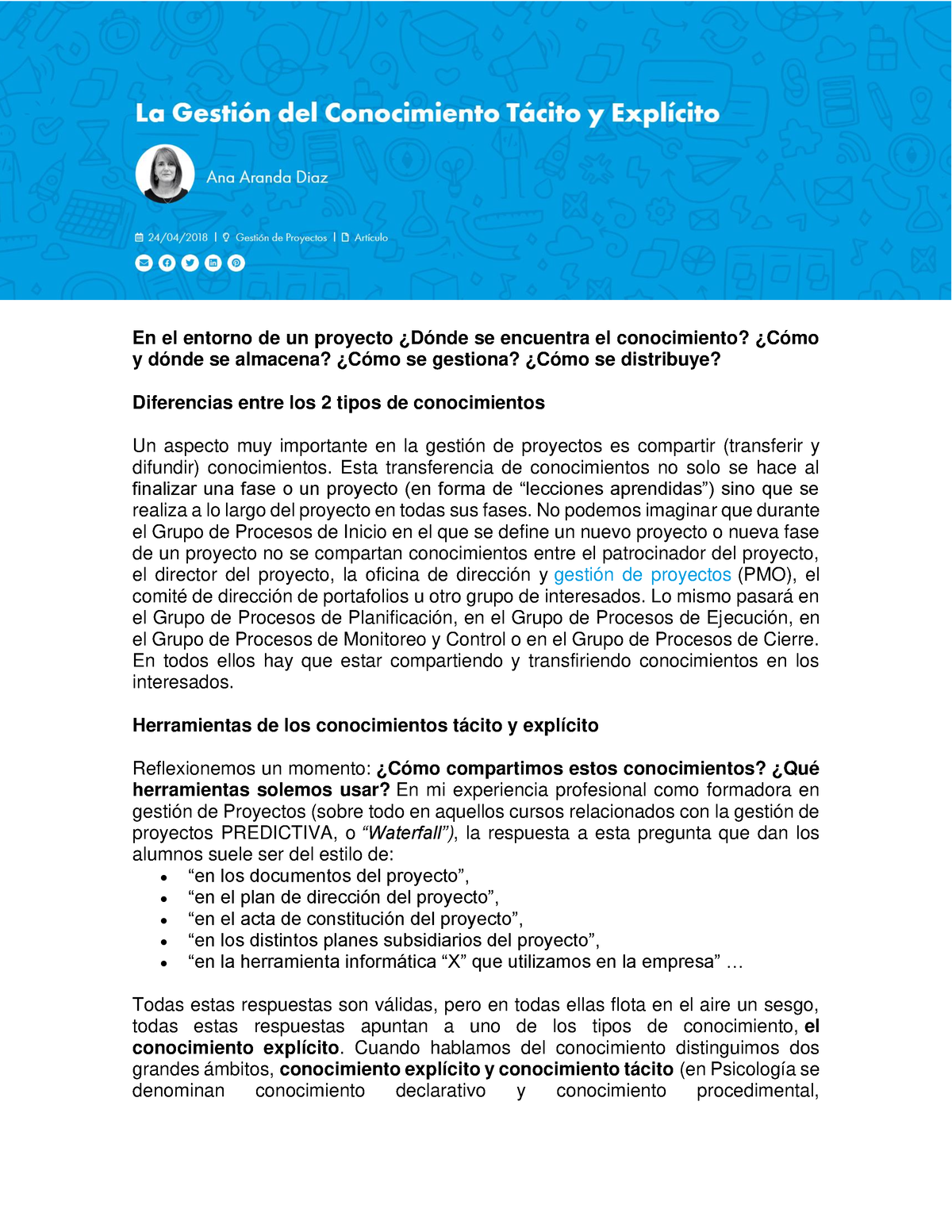 Gestion Del Conocimiento Tacito Y Explicito En El Entorno De Un