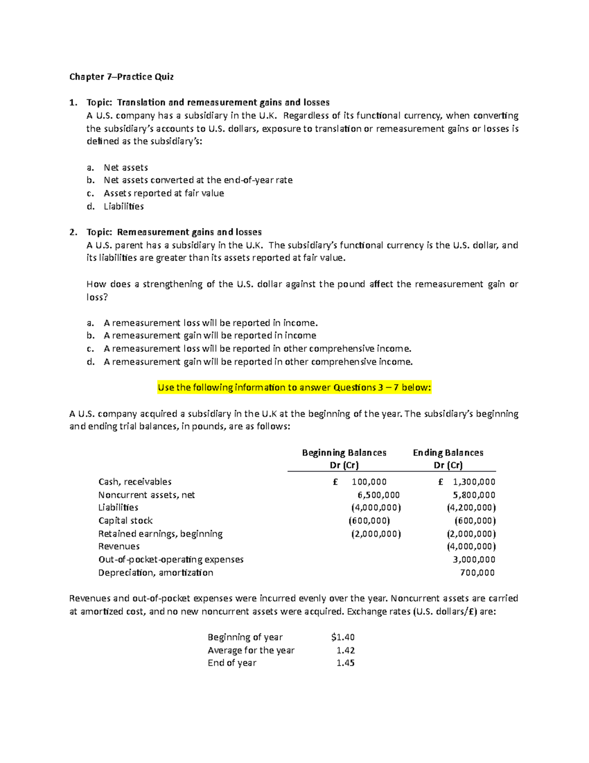 Advanced - Practice Quiz 5 - Chapter 7–Practice Quiz 1. Topic ...