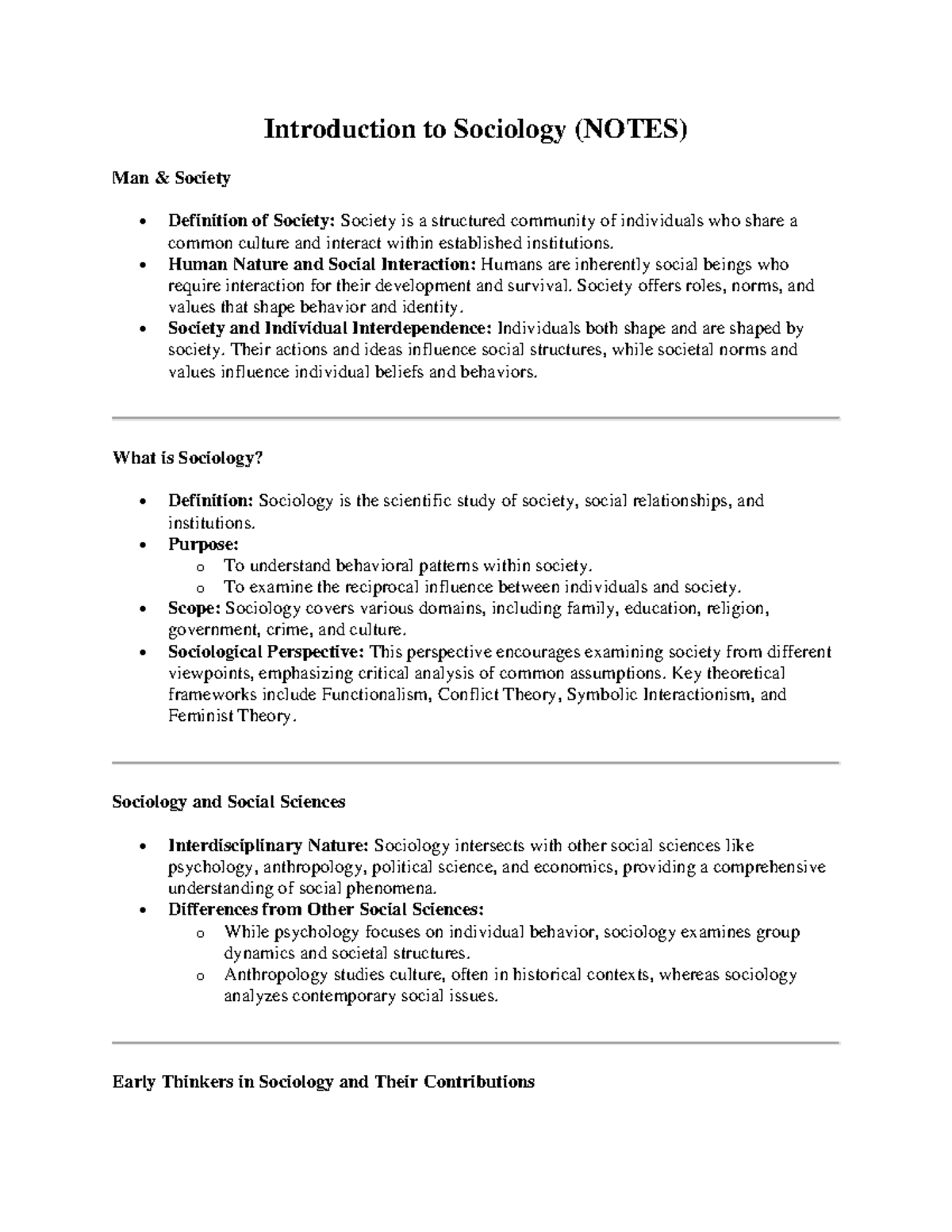 Sociology Notes MIDS - Introduction to Sociology (NOTES) Man & Society ...