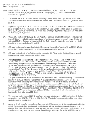Exam 2B Answers CHEM 5813 2022(1) - CHEM 5813, Elements of Biochemistry ...