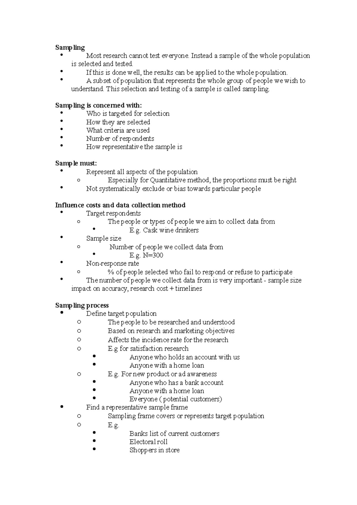 Lecture Notes, Lectures 9 - Sampling - Sampling Most research cannot ...