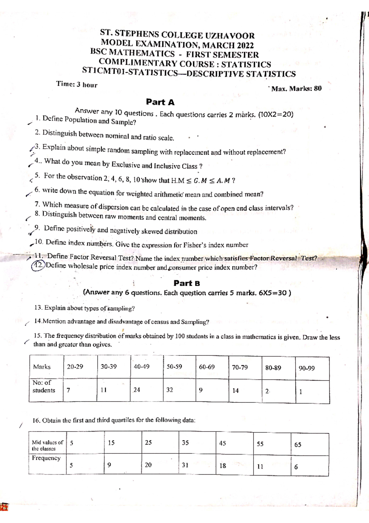 Descriptive statistics 1st sem - ST. STEPHENS COLLEGE UZHAVOOR MODEL ...