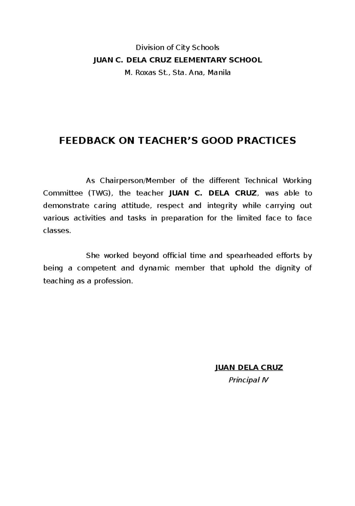sample-teachers-feedback-division-of-city-schools-juan-c-dela-cruz