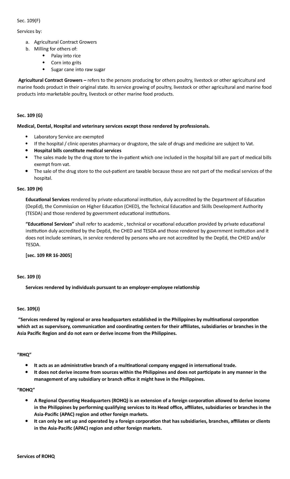 VatexemptSec The body of tax compliance Sec. 109(F) Services by