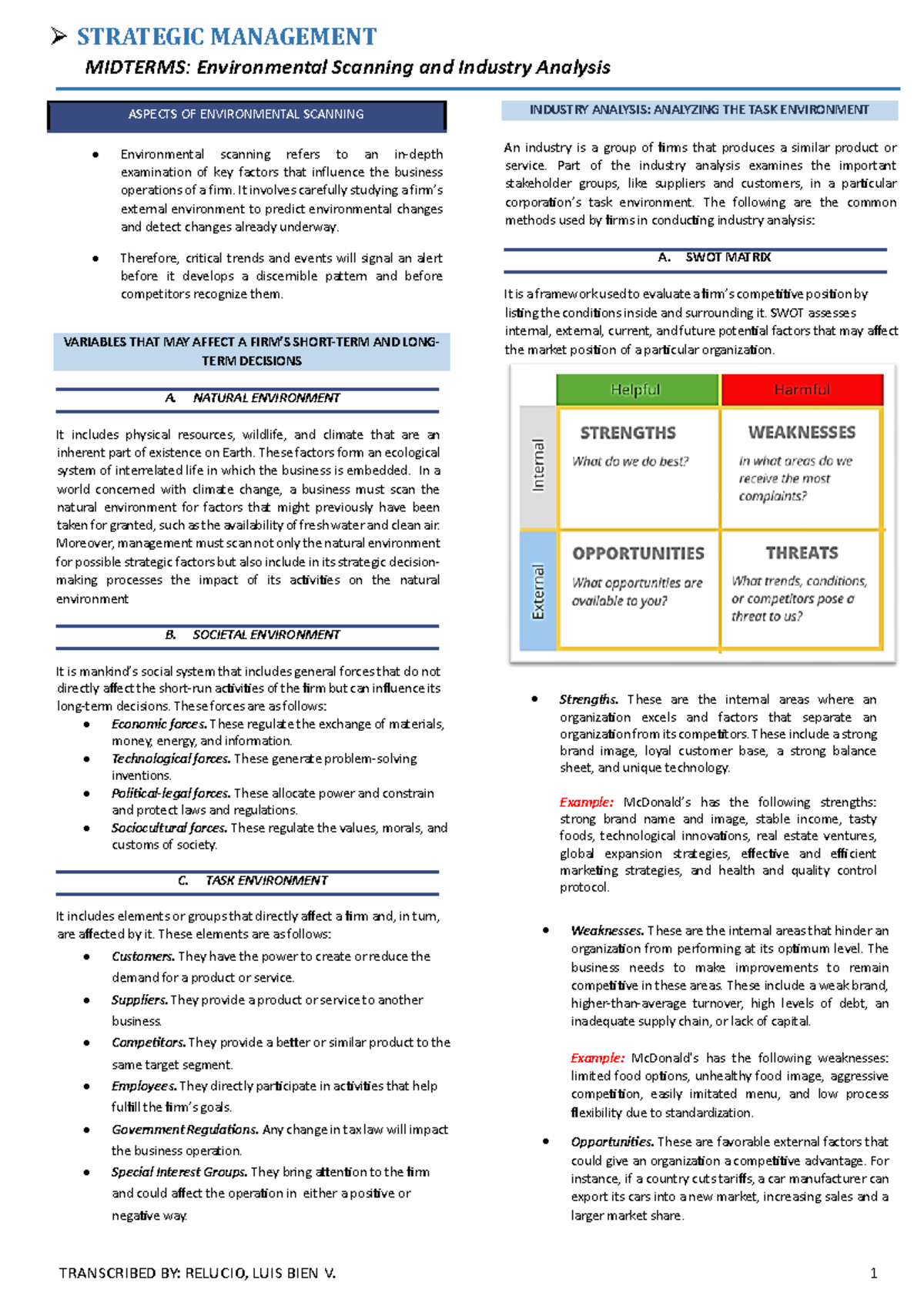 Strategic Management Midterm Reviewer - Relucio, Luis Bien - STRATEGIC ...