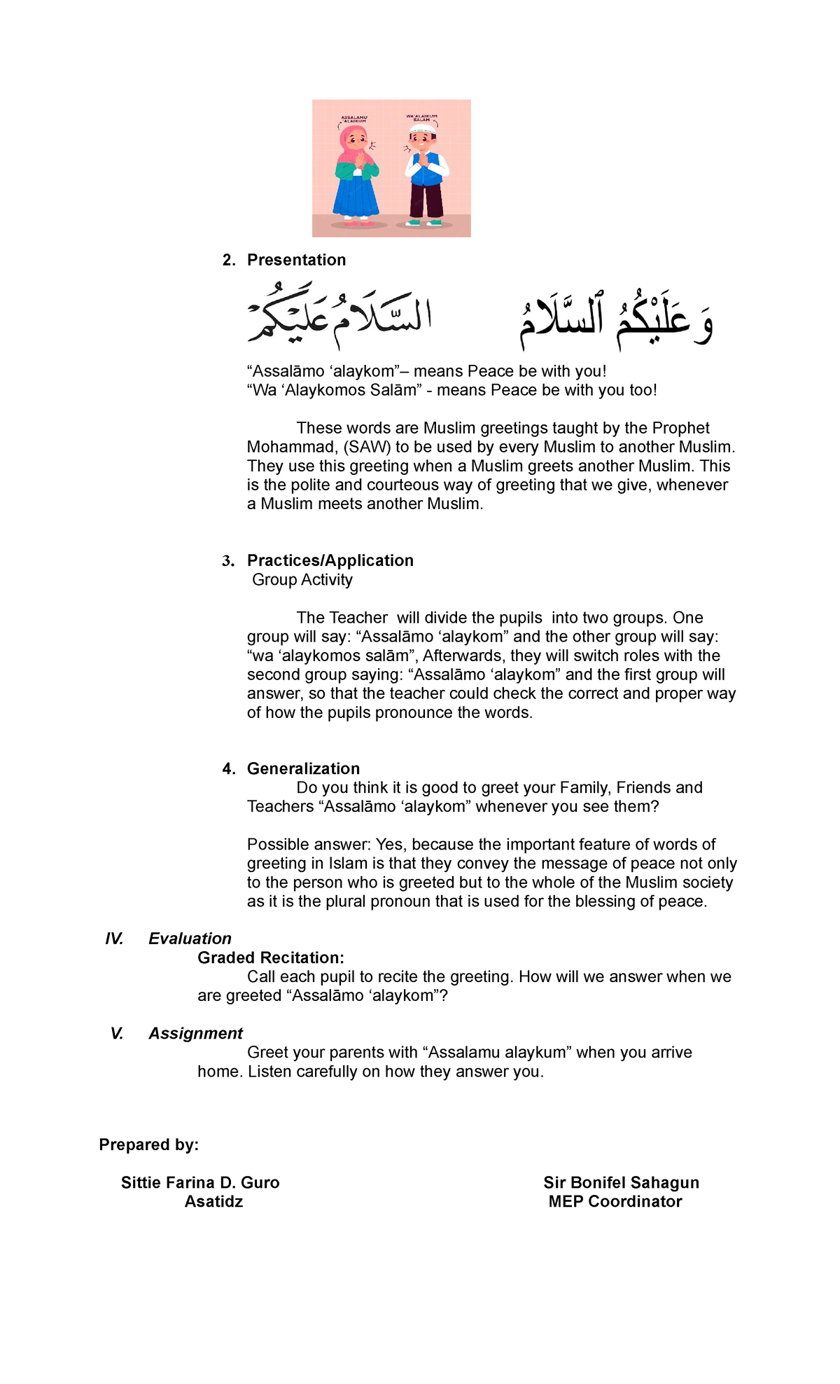 Arabic Language LP1 - ALIVE PROGRAM - 2. Presentation “Assalāmo ...