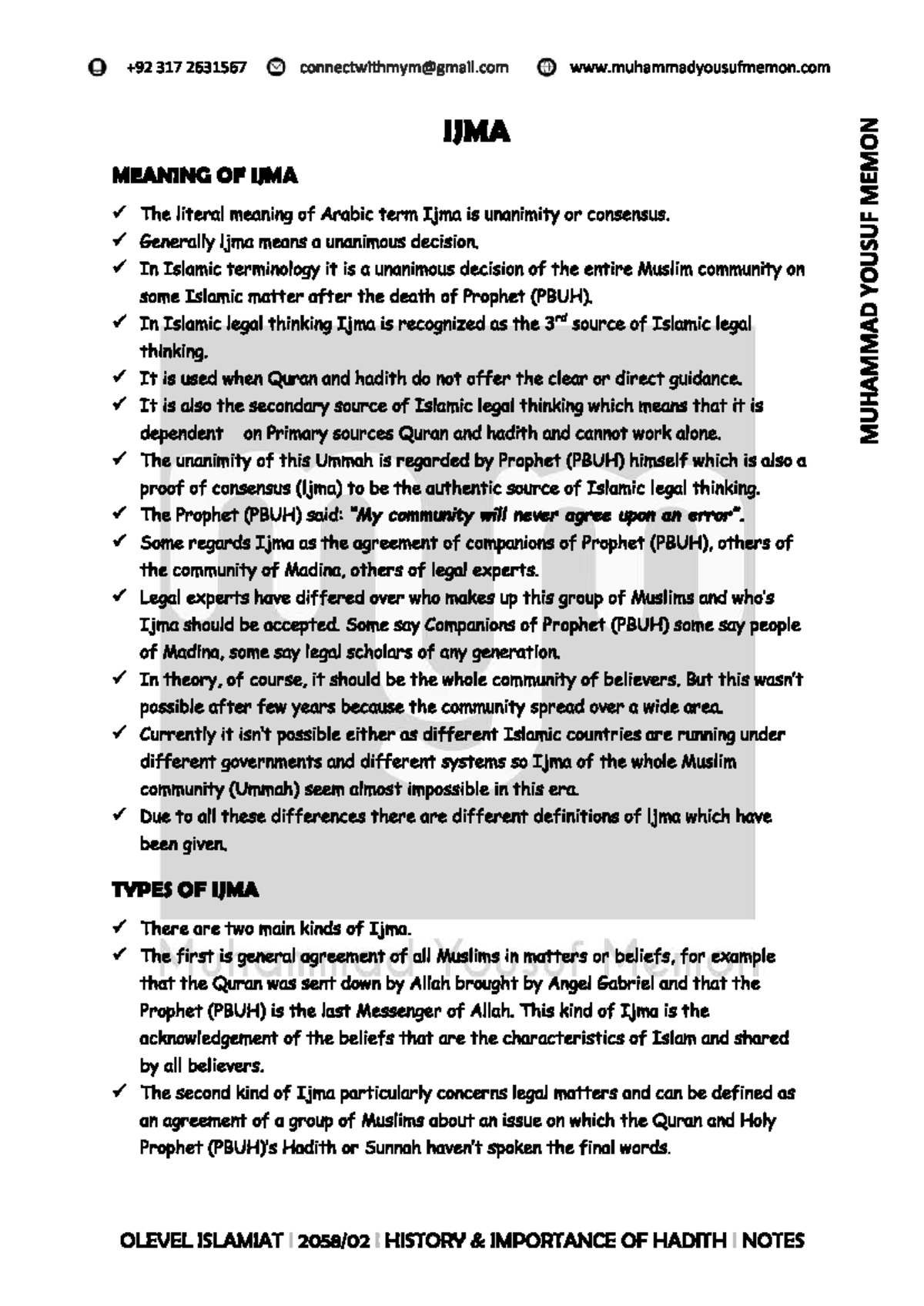 Ijma and Hadith - Notes for islamiat - Islamic period 2 - Studocu