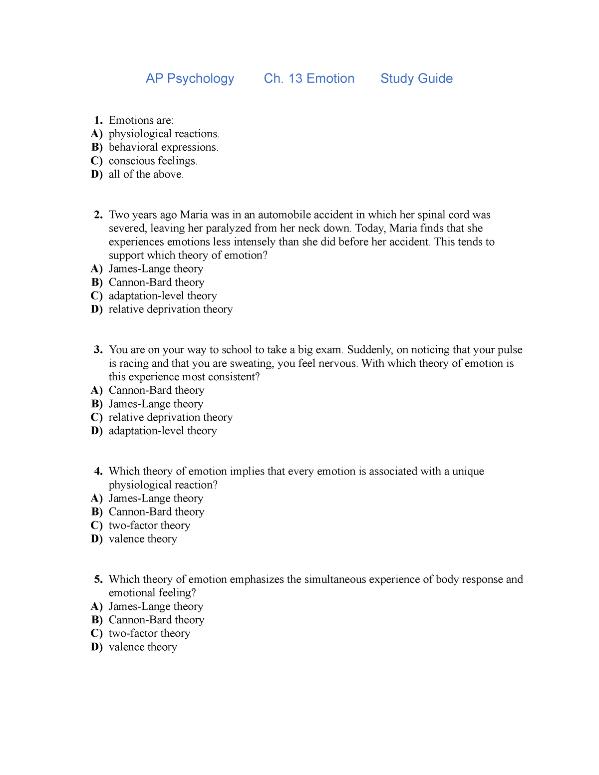 Ch13 Emotion - Management-Psychology - AP Psychology Ch. 13 Emotion ...