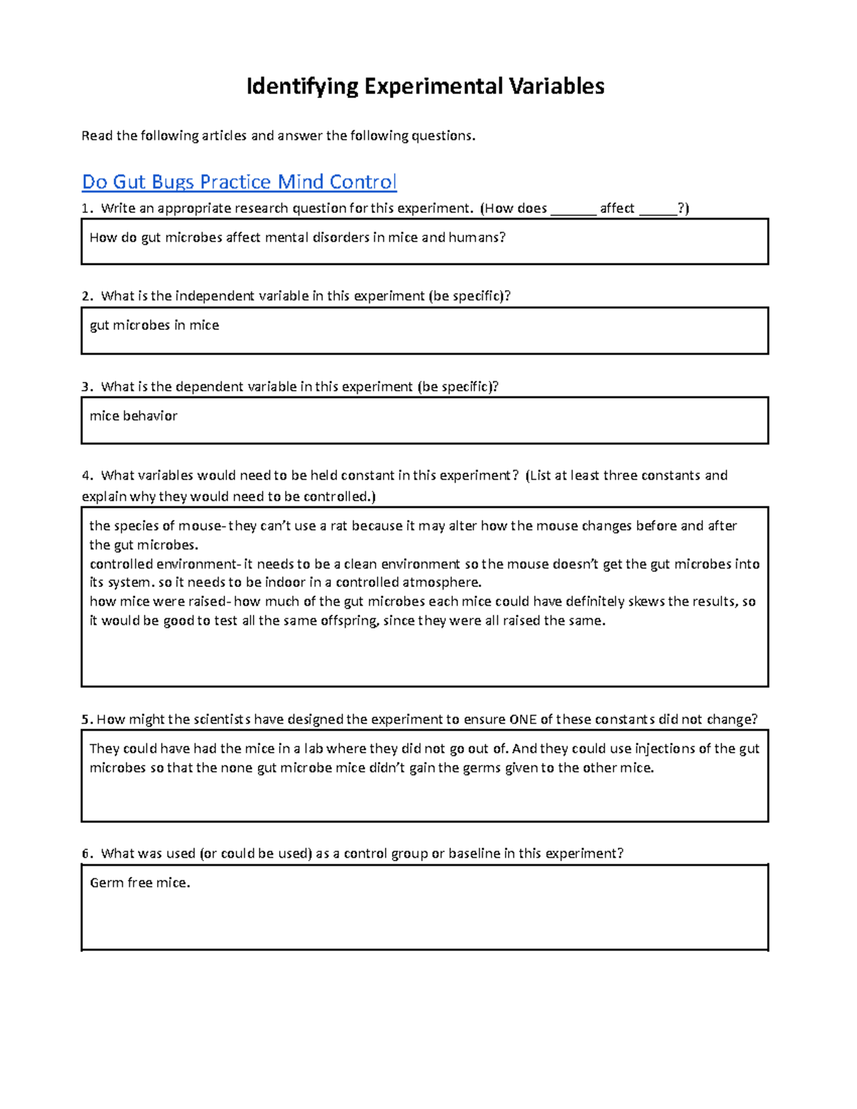 identifying experimental variables practice