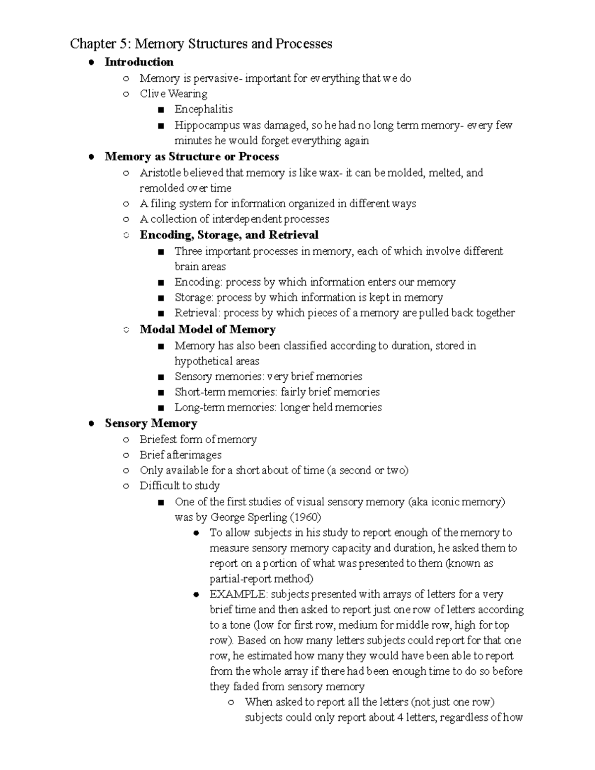 Cognitive Psychology Notes Exam 2 - Chapter 5: Memory Structures And ...