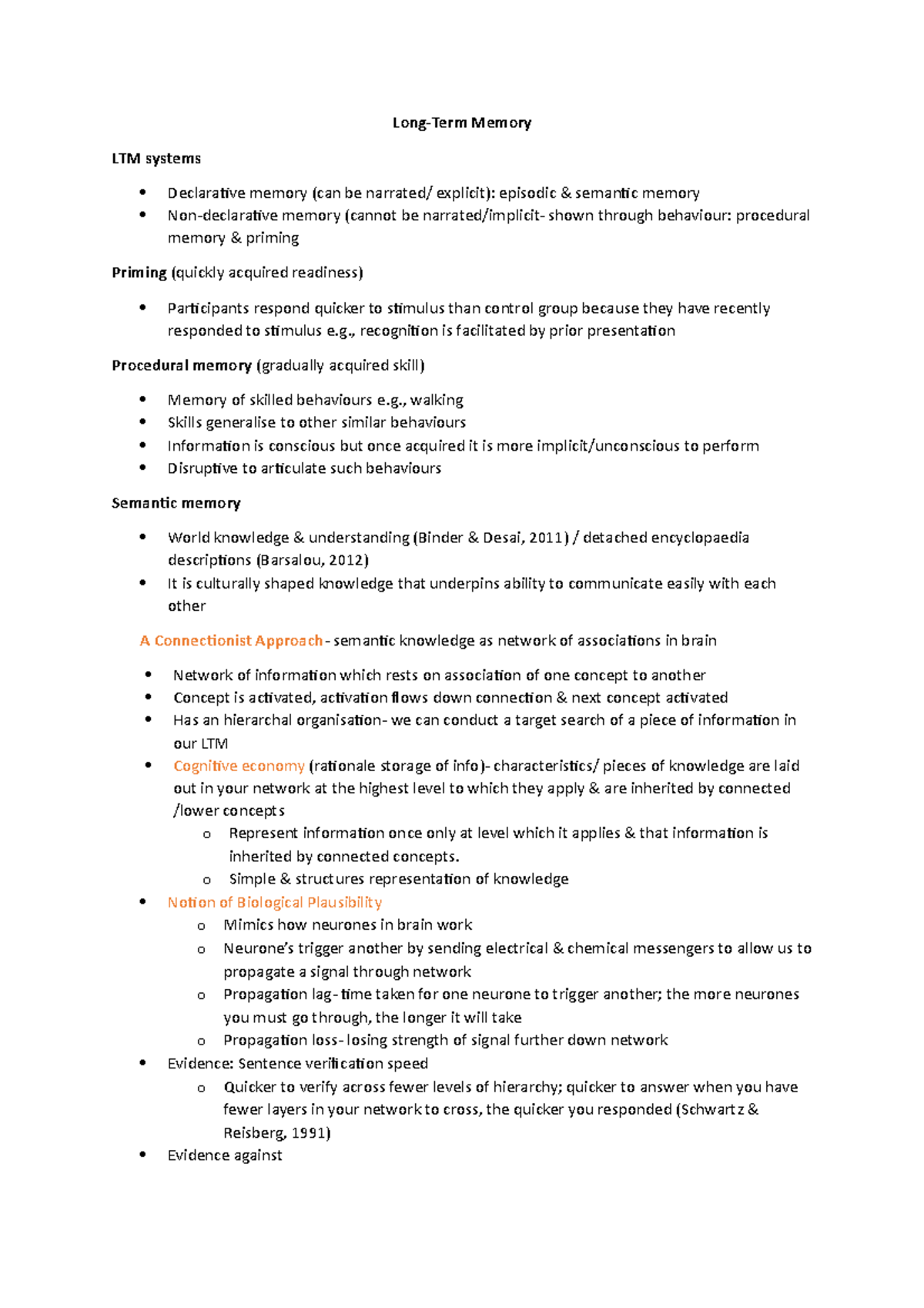Long-Term Memory (W9) - Long-Term Memory LTM systems Declarative memory ...