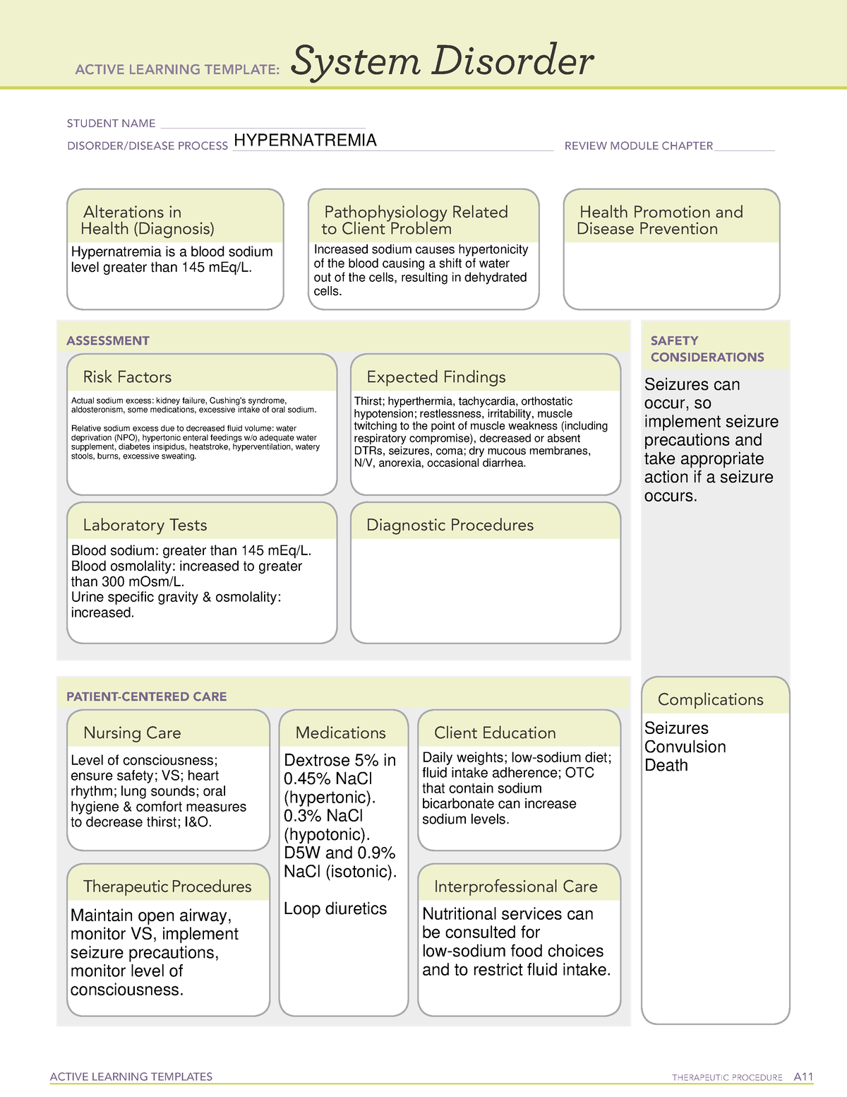 Hypernatremia - ATI System Disorder - ACTIVE LEARNING TEMPLATES ...