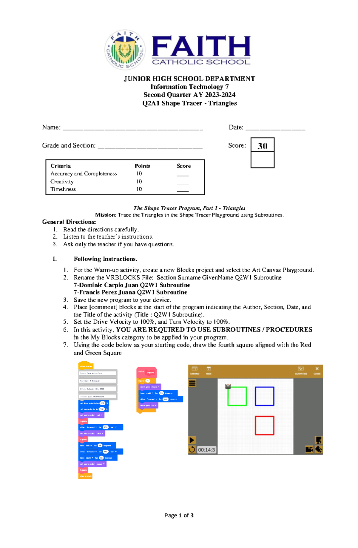 It 07 q2a1 shape tracer triangles activity sheet page 1 of 3 junior