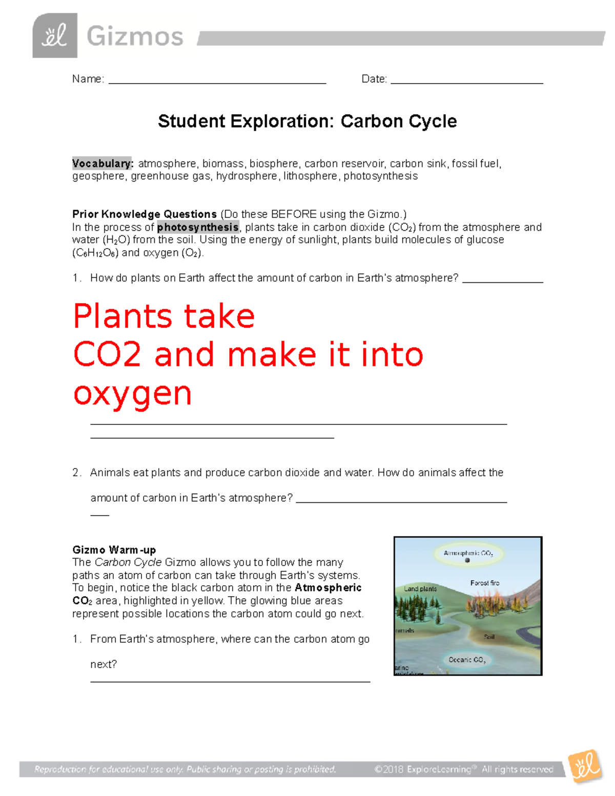 Carbon Cycle SE - Gizmo - Name: Date: Student Exploration: Carbon Cycle