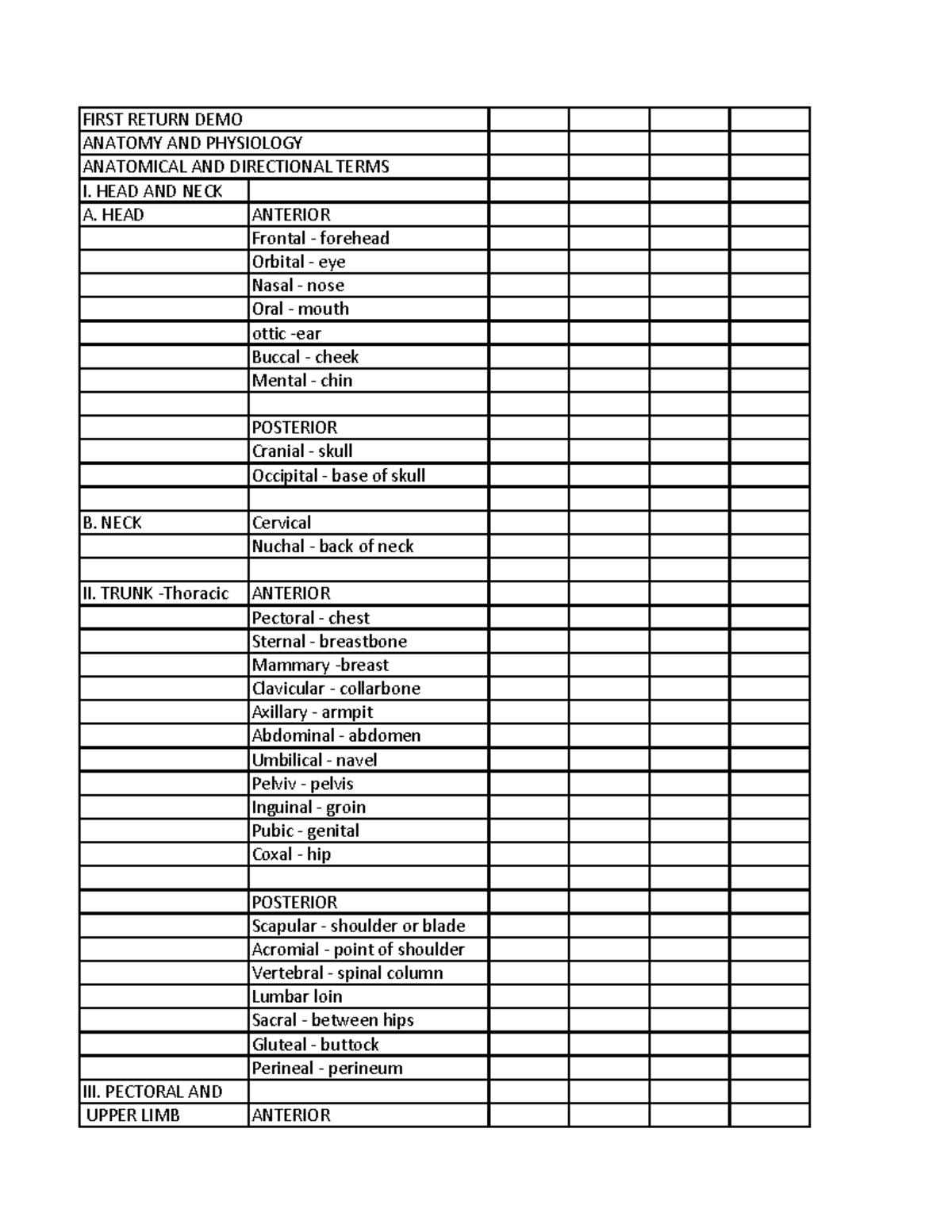 Anatomical AND Directional Terms 1 - FIRST RETURN DEMO ANATOMY AND ...