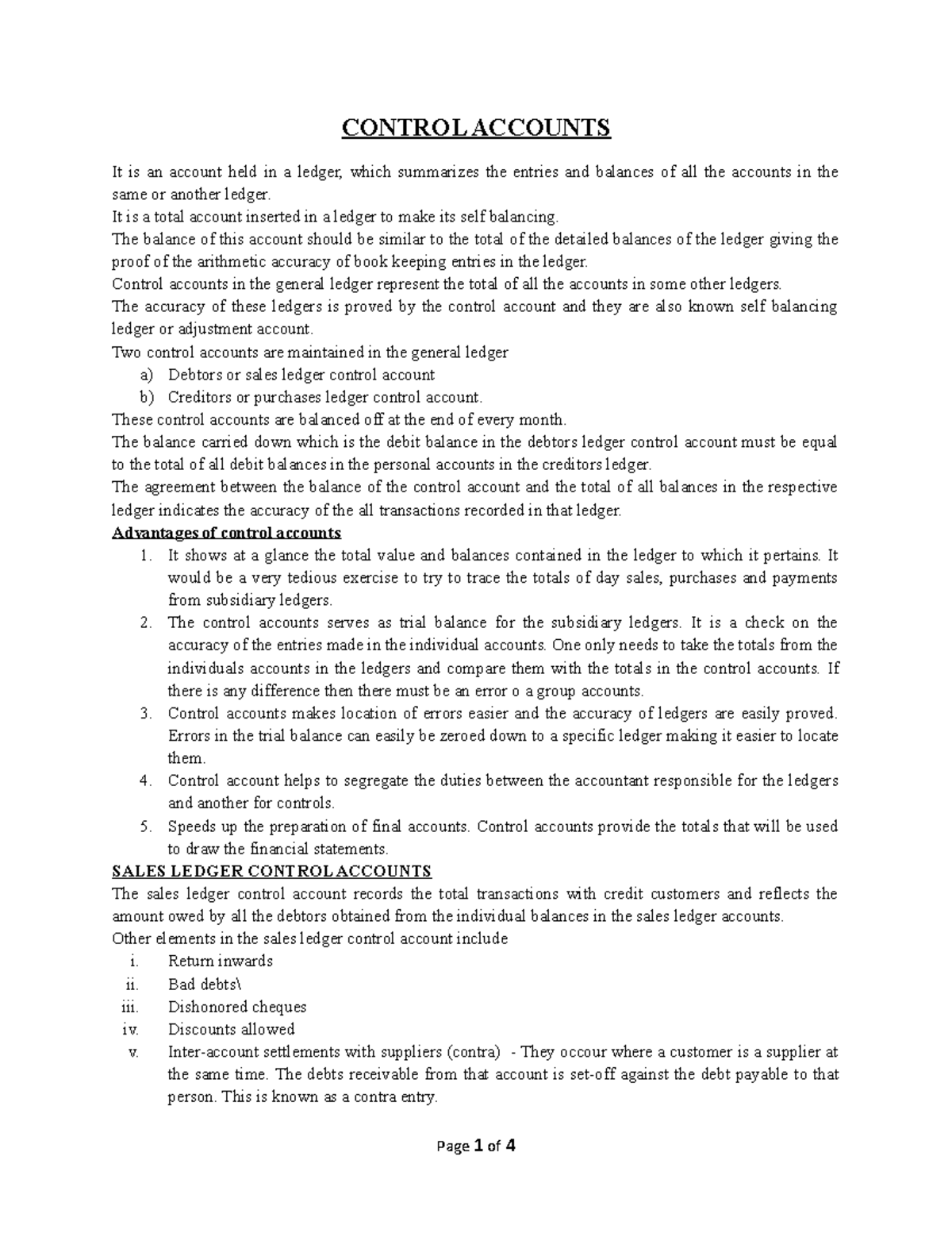 Control Accounts (1) - DR Thuranira - CONTROL ACCOUNTS It is an account ...