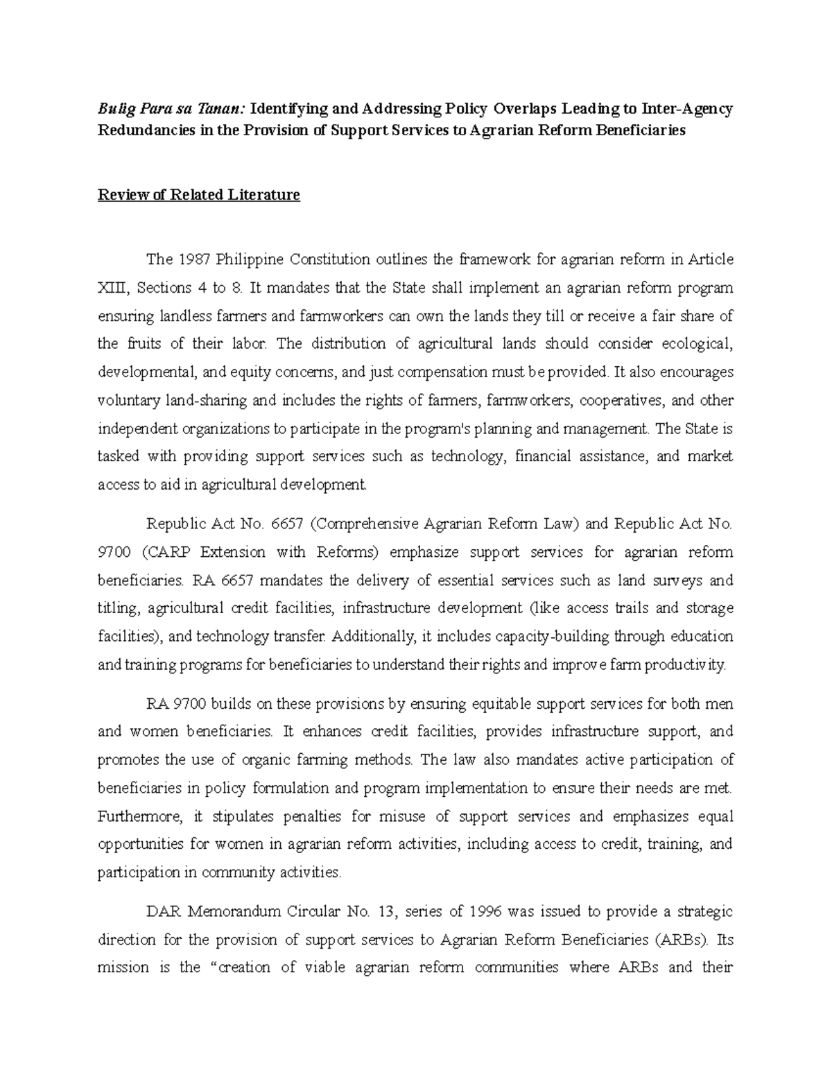 RRL - review of related literature - Bulig Para sa Tanan: Identifying ...