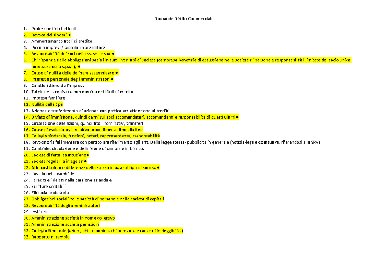Domande Diritto Commerciale FAQ e Risposte - Domande Diritto