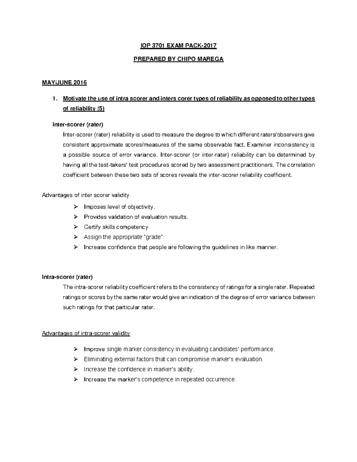 IOP 3701 EXAM PACK - Exam Pack - IOP 3701 EXAM PACK- PREPARED BY CHIPO ...