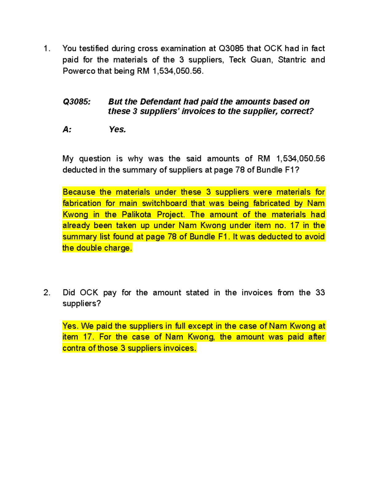 Add - questions for re-examination - You testified during cross ...
