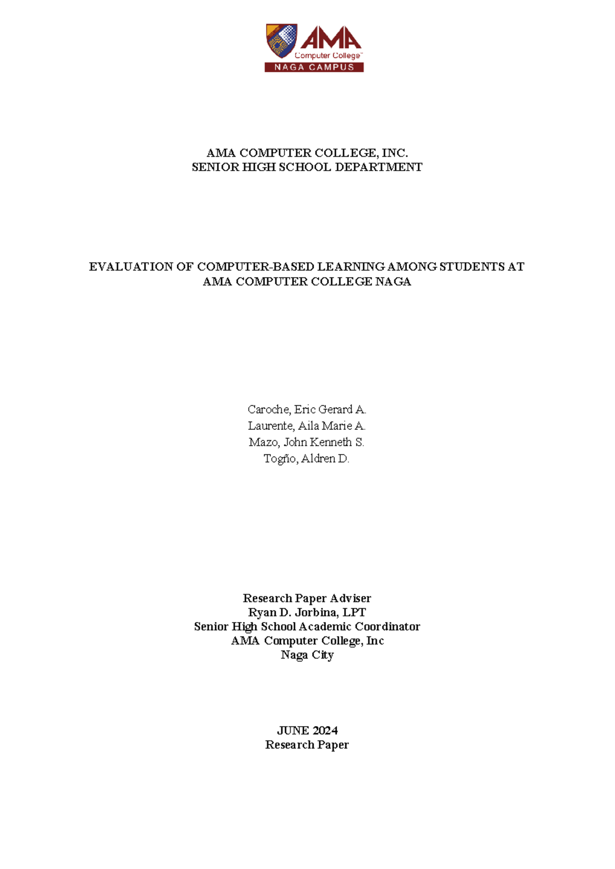 C H A P T E R II - FFFFFFFFFFFFF - AMA COMPUTER COLLEGE, INC. SENIOR ...