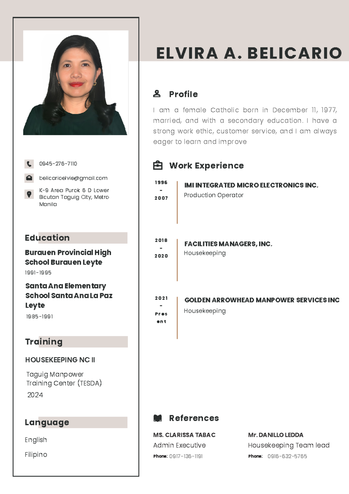 Elvira Belicario Resume CV 20240301 211035 0000 - Profile 0945-276-7110 ...