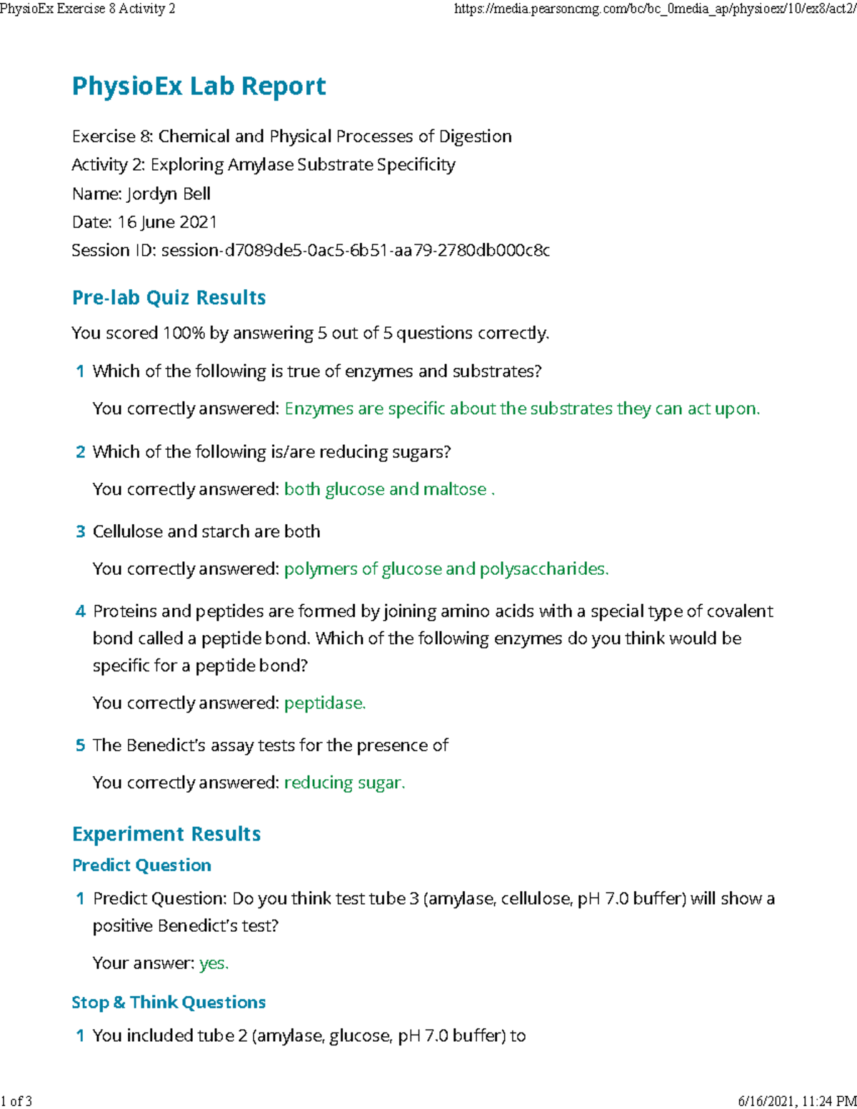 Physio Ex Exercise 8 Activity 2 - PhysioEx Lab Report Exercise 8 ...