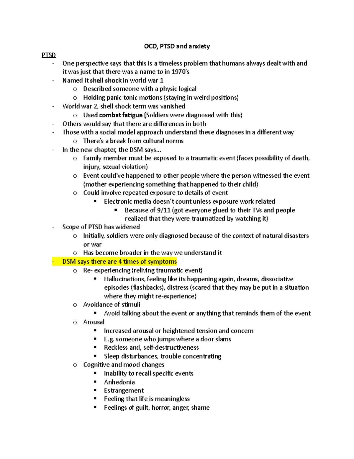Hlthage lecture 5 week 5- OCD, PTSD and anxiety - OCD, PTSD and anxiety ...