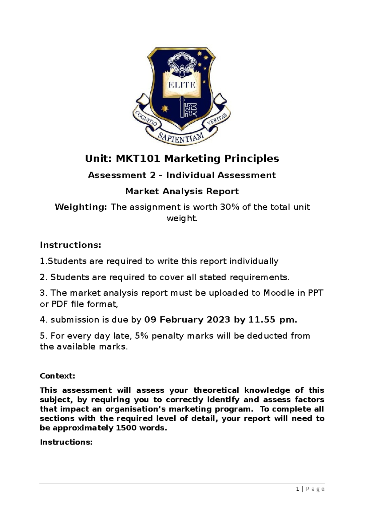 MKT101 Assessment 2- Individual Assessment - Market Analysis - Unit ...