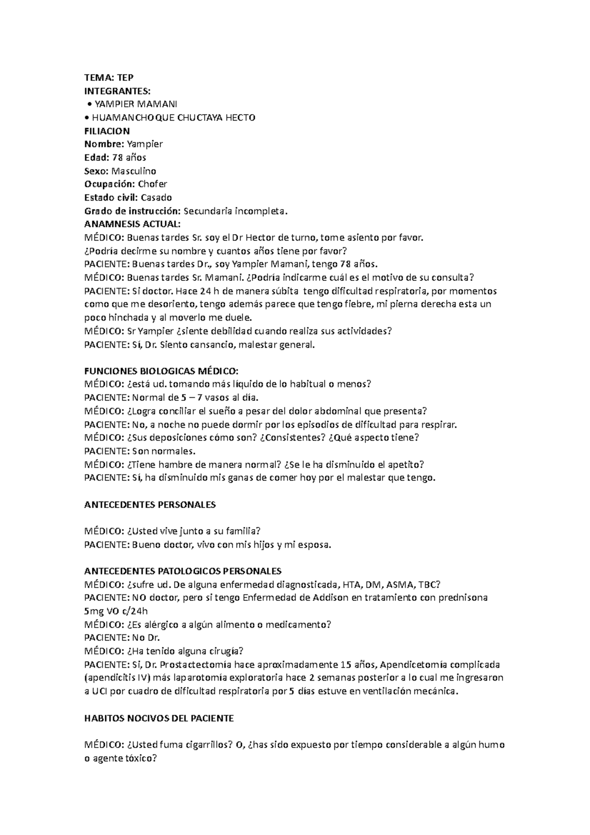 TEP - Segun la descripción en juego de roles / para un estudio ...